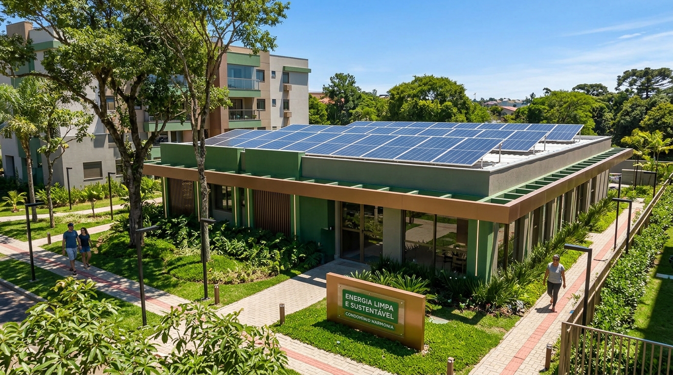 Painéis solares e iluminação LED em condomínio